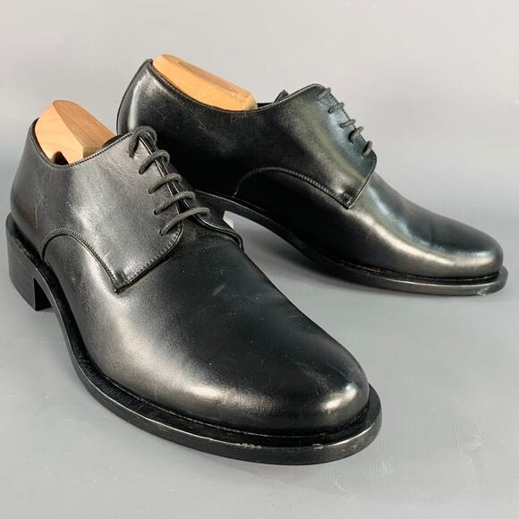 GIORGIO ARMANI Size 7 Black Leather Derby Lace-Up Shoes - Picture 1 of 9